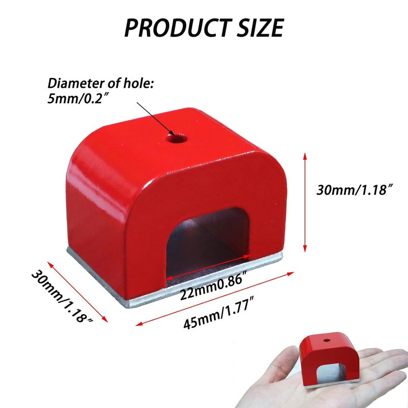 AOAUTO 30 lb Horseshoe Magnet,Alnico Horseshoe Magnets for Nail Polish,Red Cast U Shaped Magnet with Keeper for Education Science Experiment - Image 2